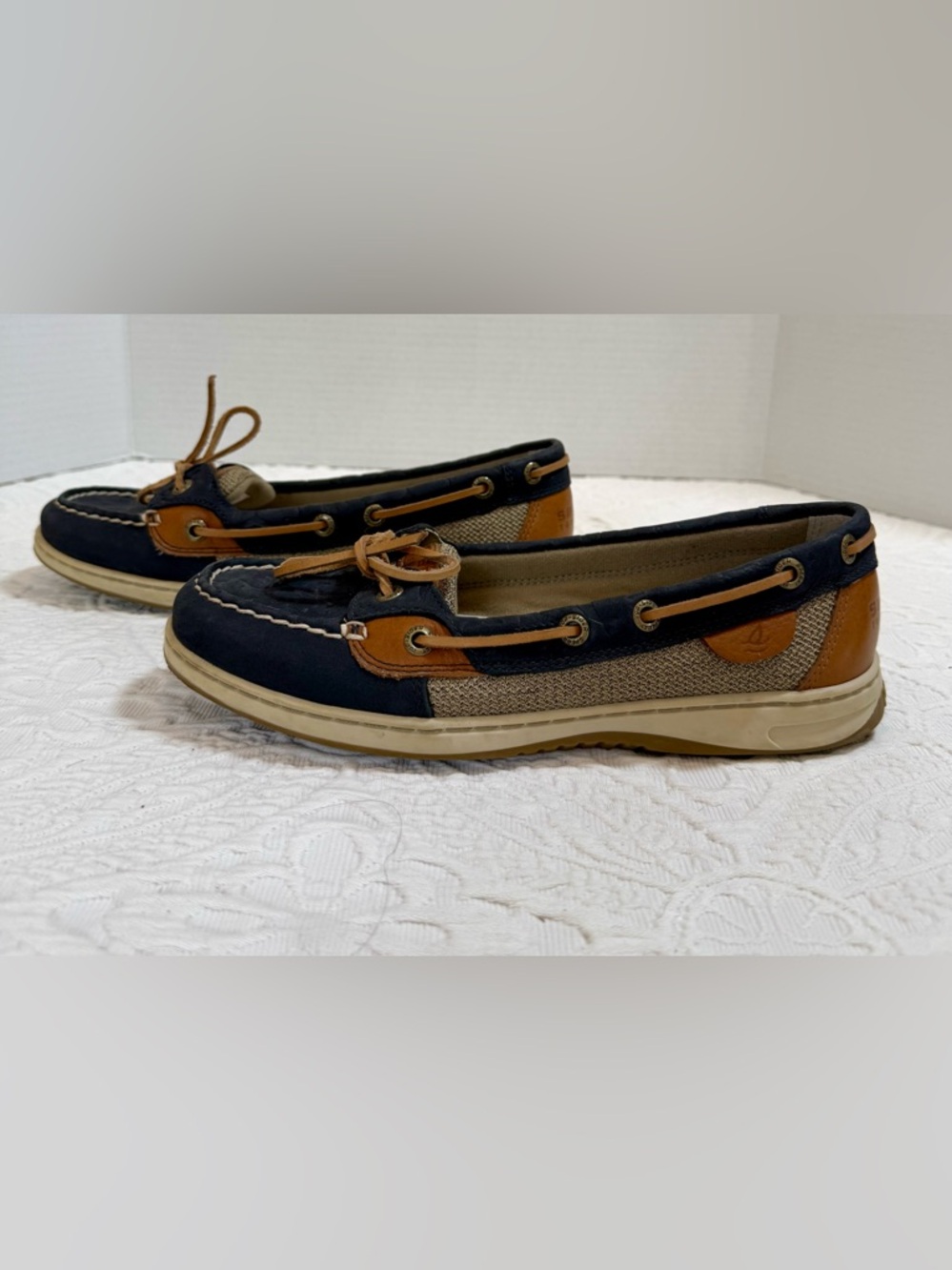 Sperry Navy Blue and Tan Boat Shoes Flats